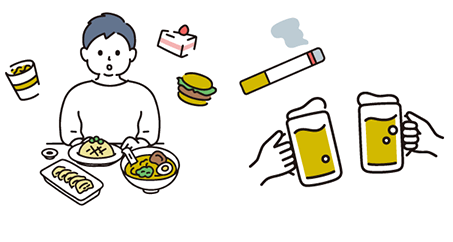 過食、喫煙、過度な飲酒などの生活習慣の乱れ